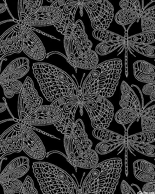 Blooming Denim - Black Stitch Butterflies