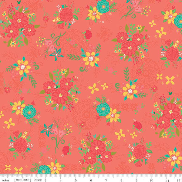 Gingham Cottage - Coral Main Floral