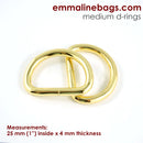 Emmaline D-Rings 1" Gold - Pack of 4