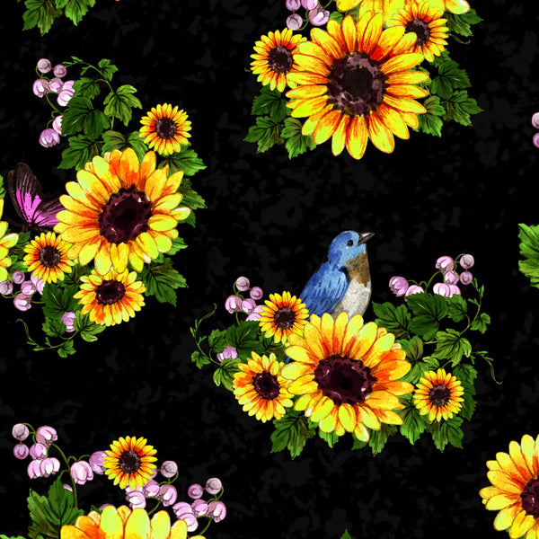 Sunshine & Sunflowers - Black Birds and Butterflies