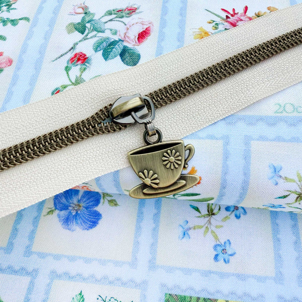 Antique Tea Cup and Saucer Pulls for #5 Zipper Tape - Package of 5